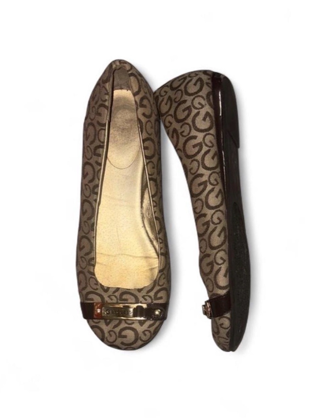 Vintage G by Guess Brown Logo Ballet Flats with Metallic Accent